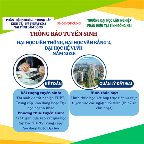 THÔNG BÁO TUYỂN SINH ĐẠI HỌC LIÊN THÔNG, ĐẠI HỌC VB2, ĐẠI HỌC HỆ VHVL, NĂM 2026